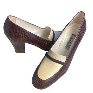 Casadei Designer Italian Made Two Tone Reptile Embossed Leather Shoes Size 7.5B
